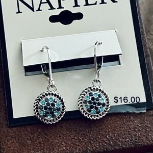 Napier Silver and Teal Round Earrings